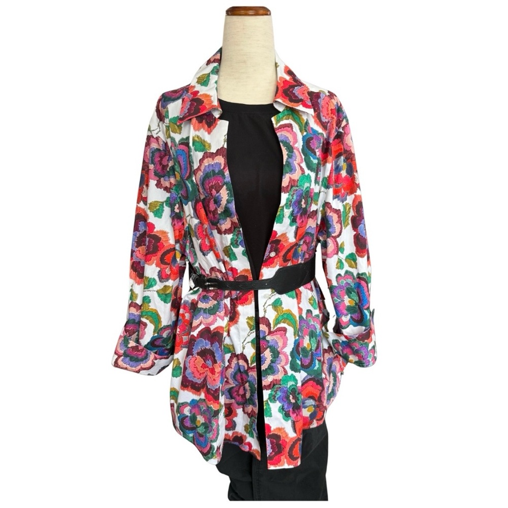 Colorful‎ Bold Floral Cotton Shirt Jacket Plus Size Oversized Button Down Topper